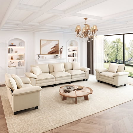 MF Studio 3-Piece Modular Couch Set with Single Sofa, 5-Seater Oversized Cloud Sofa Set, Comfy Chenille Fabric, White