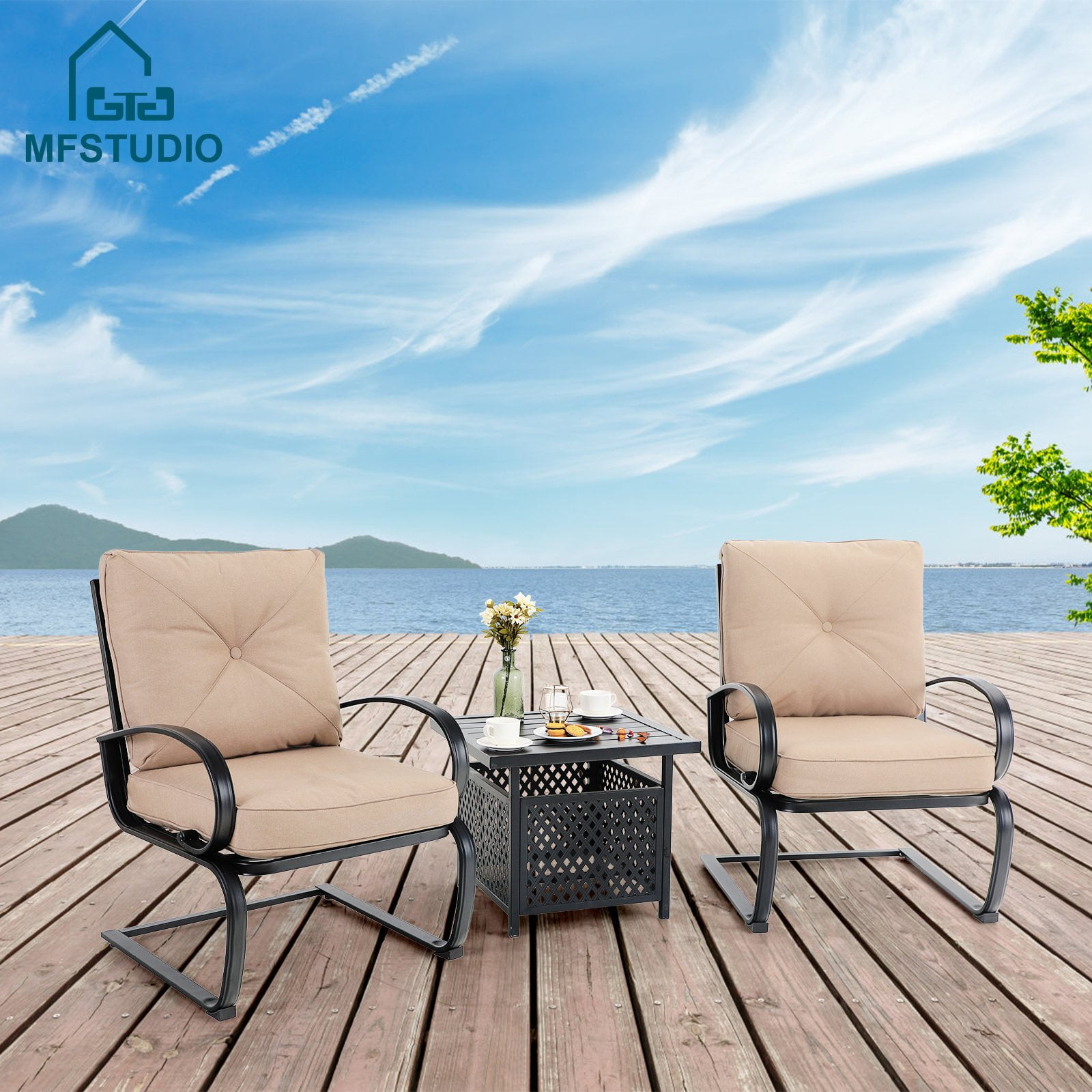 MF Studio 3-Piece Outdoor Patio Set with 2PCS C-Spring Padded
