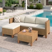 MF Studio 3-Piece Patio Furniture Conversation Set, Weather-Resistant Wicker Outdoor Sectional Sofa Set with Table & Cushions, Small Balcony & Porch Friendly