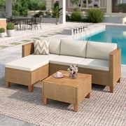 MF Studio 3-Piece Patio Furniture Conversation Set, Weather-Resistant Wicker Outdoor Sectional Sofa Set with Table & Cushions, Small Balcony & Porch Friendly