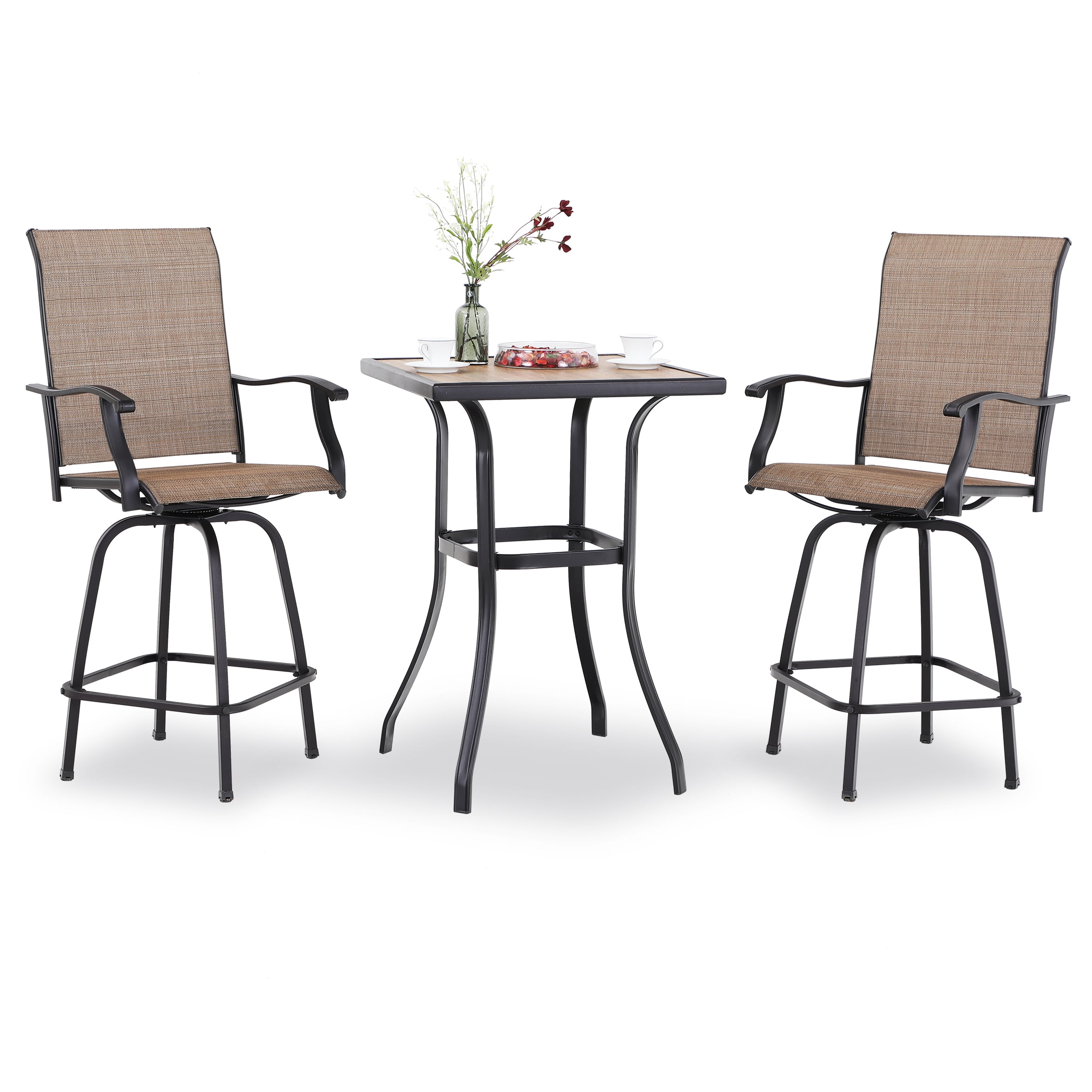 MF Studio 3 Pieces Outdoor Patio Swivel Bar Stools Set,Metal Bar Height