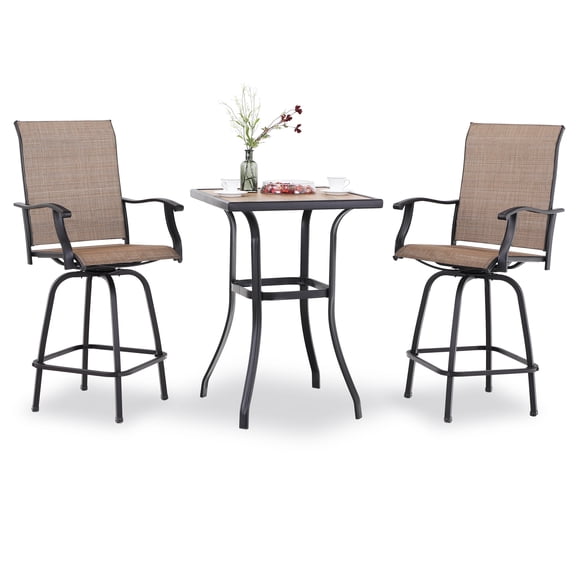 SUMMIT LIVING 3 Pieces Outdoor Patio Swivel Bar Stools Set, Metal Counter Height Chairs, Bistro Set for 2 People, Gray