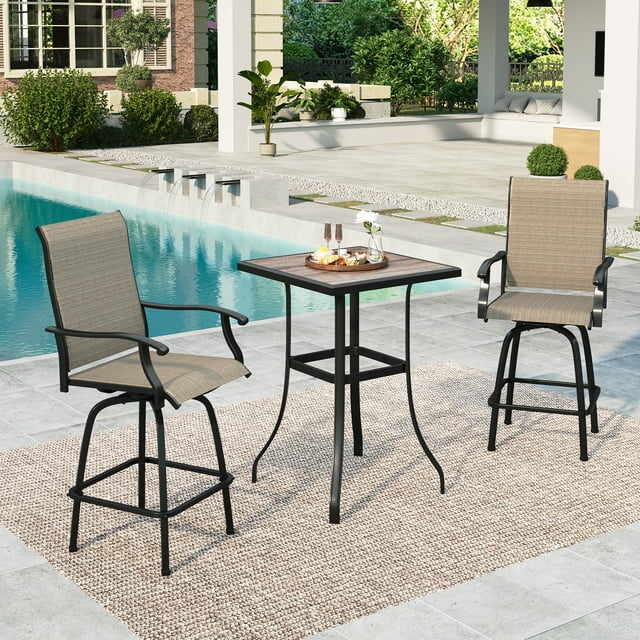 MF Studio 3 Pieces Outdoor Patio Swivel Bar Stools Set, Metal Counter
