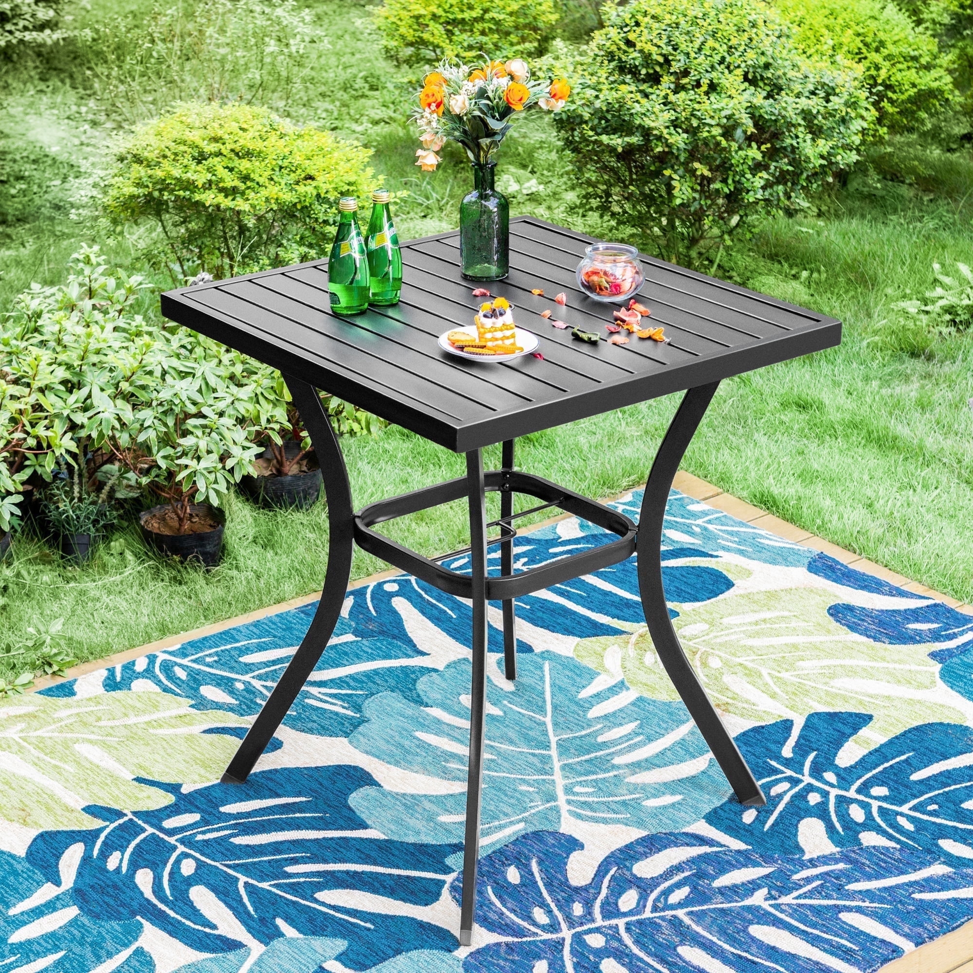 counter height patio table with umbrella hole Patiomore Bar Table, Outdoor Bar Bistro Hole, Metal Frame and Slat Design (Black) : Patio, Lawn & Garden weather HDPE (poly lumber) with a durable matte finish MFSTUDIO 7-Piece Cast Aluminium Bar