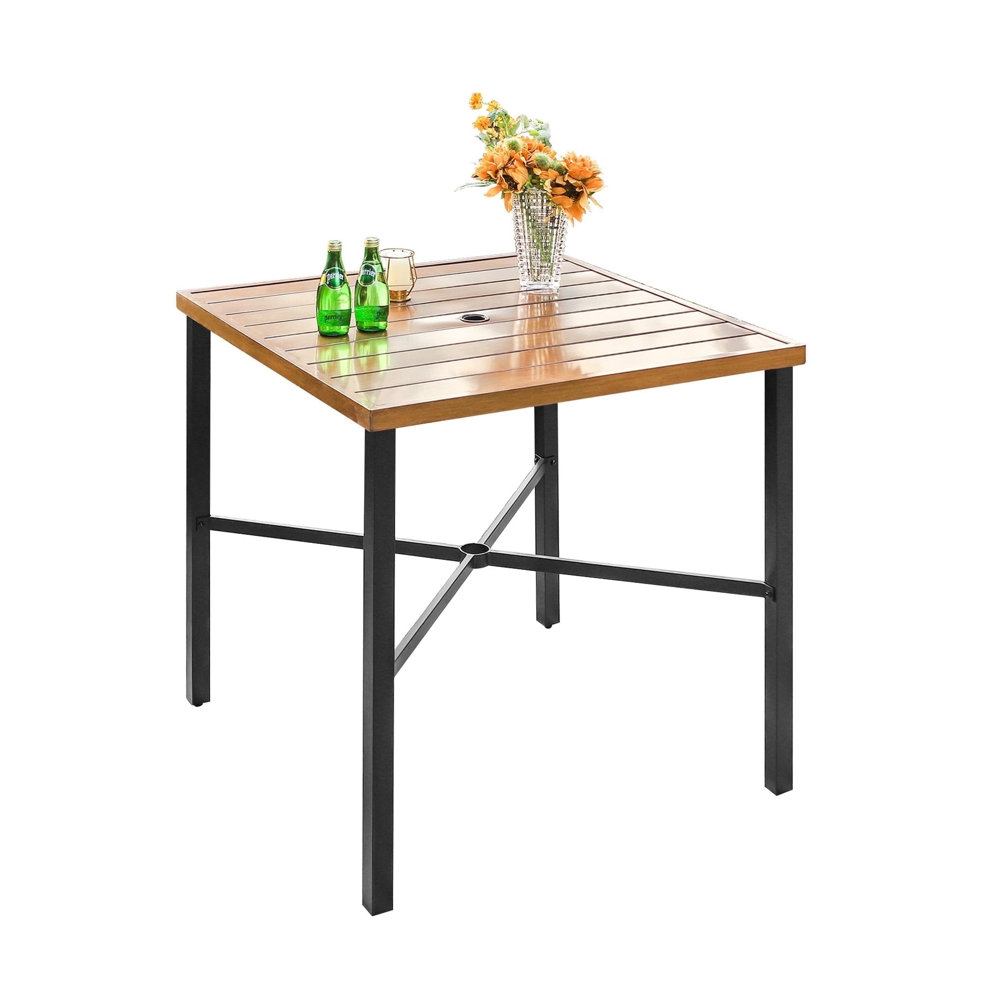 SUMMIT LIVING 36" Outdoor Metal Counter Height Pub Table, Patio Bar Table for Bistro, Black & Natural