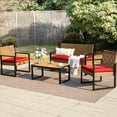 thumbnail image 1 of MF Studio 4-Piece All-Weather Rattan Patio Furniture Set, Outdoor Conversation Set with Wood Table, Brown and Red, 1 of 10