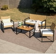 thumbnail image 1 of MF Studio 4-Piece All-Weather Rattan Patio Furniture Set, Outdoor Conversation Set with Wood Table, Yellow and Beige, 1 of 10