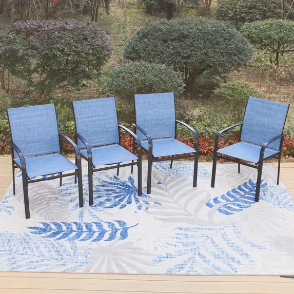 SUMMIT LIVING 4-Piece Outdoor Patio Dining Chairs, Steel Frames with Textilene, Black & Blue