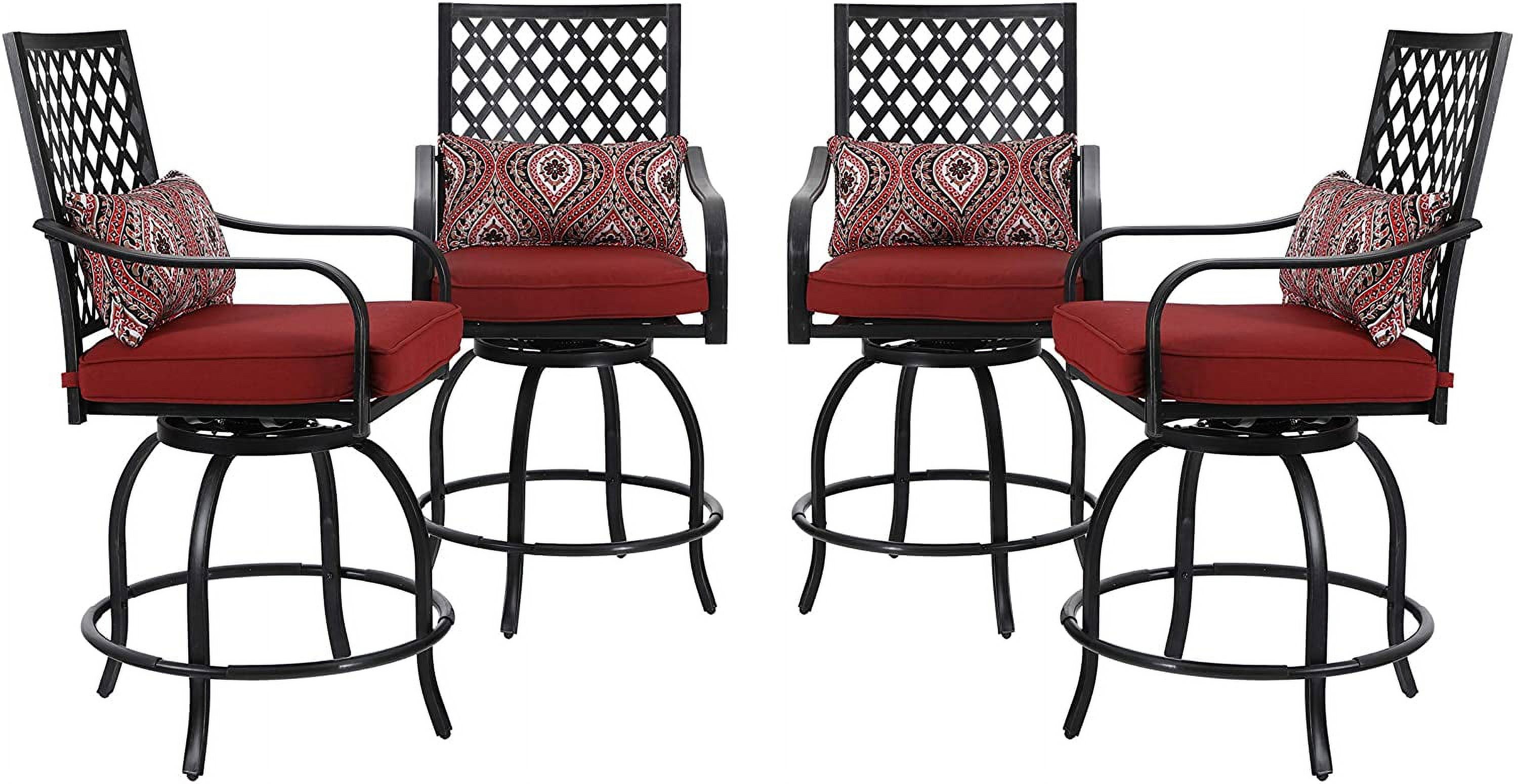 MF Studio 4-Piece Patio Dining Chairs Outdoor Swivel Bar Stools Extra Wide Height Modern Patio Furniture Suitable for Patio Garden Porch Dining Room with Red Cushion - image 1 of 6