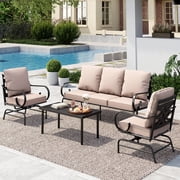 SUMMIT LIVING Patio Conversation Sets with Club Chairs and Sofa, Metal Outdoor Furniture Set with Cushions, Black & Beige