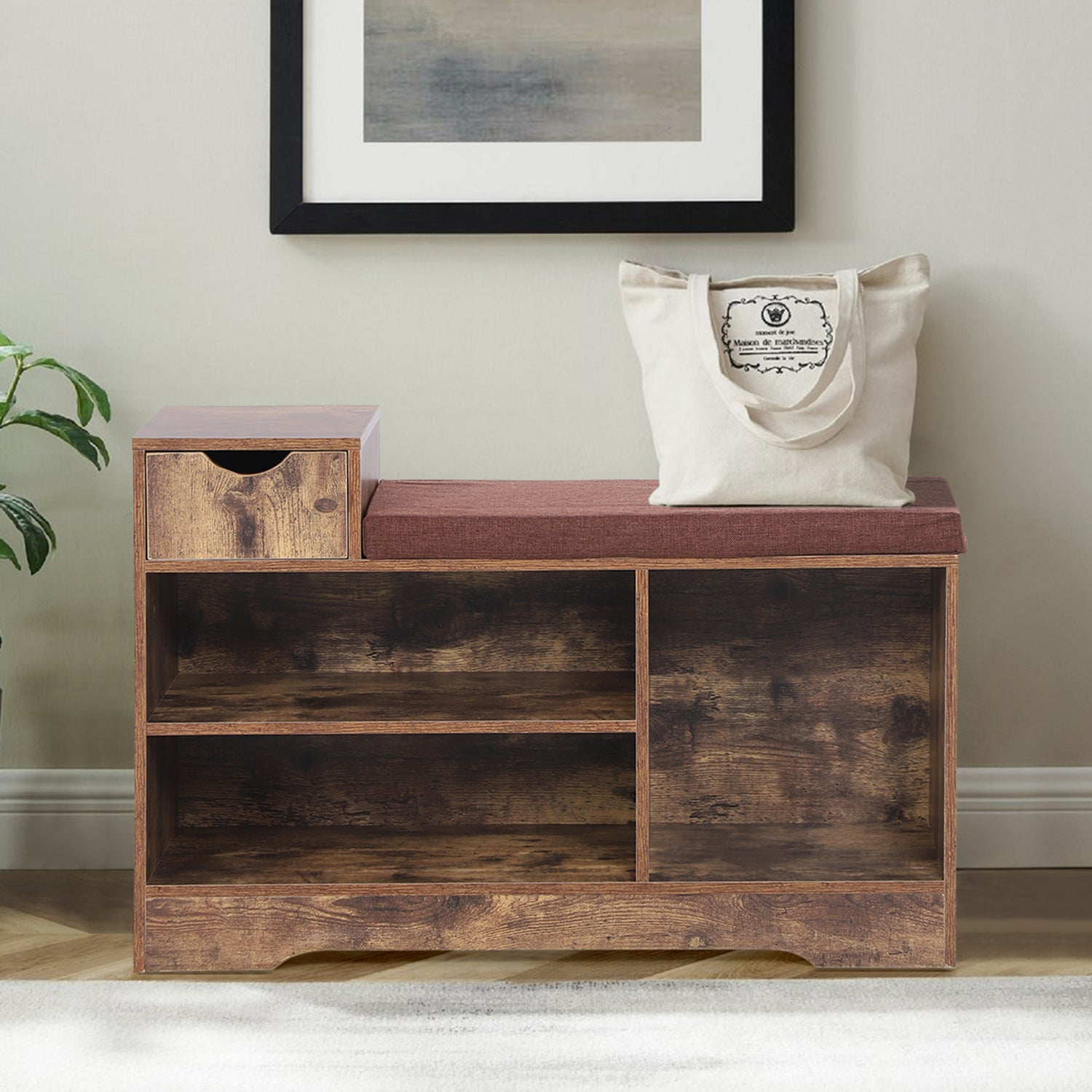 MF Studio 5-Pair Shoe Storage Wood Bench with Cushioned