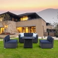 thumbnail image 1 of MF Studio 5-Piece 28 Gas Fire Pit Table Set, 50000 BTU Propane Gas Fire Pit Table with Outdoor Rattan Sectional Sofa Sets Suitable for Garden, Patio, Yard, 1 of 11