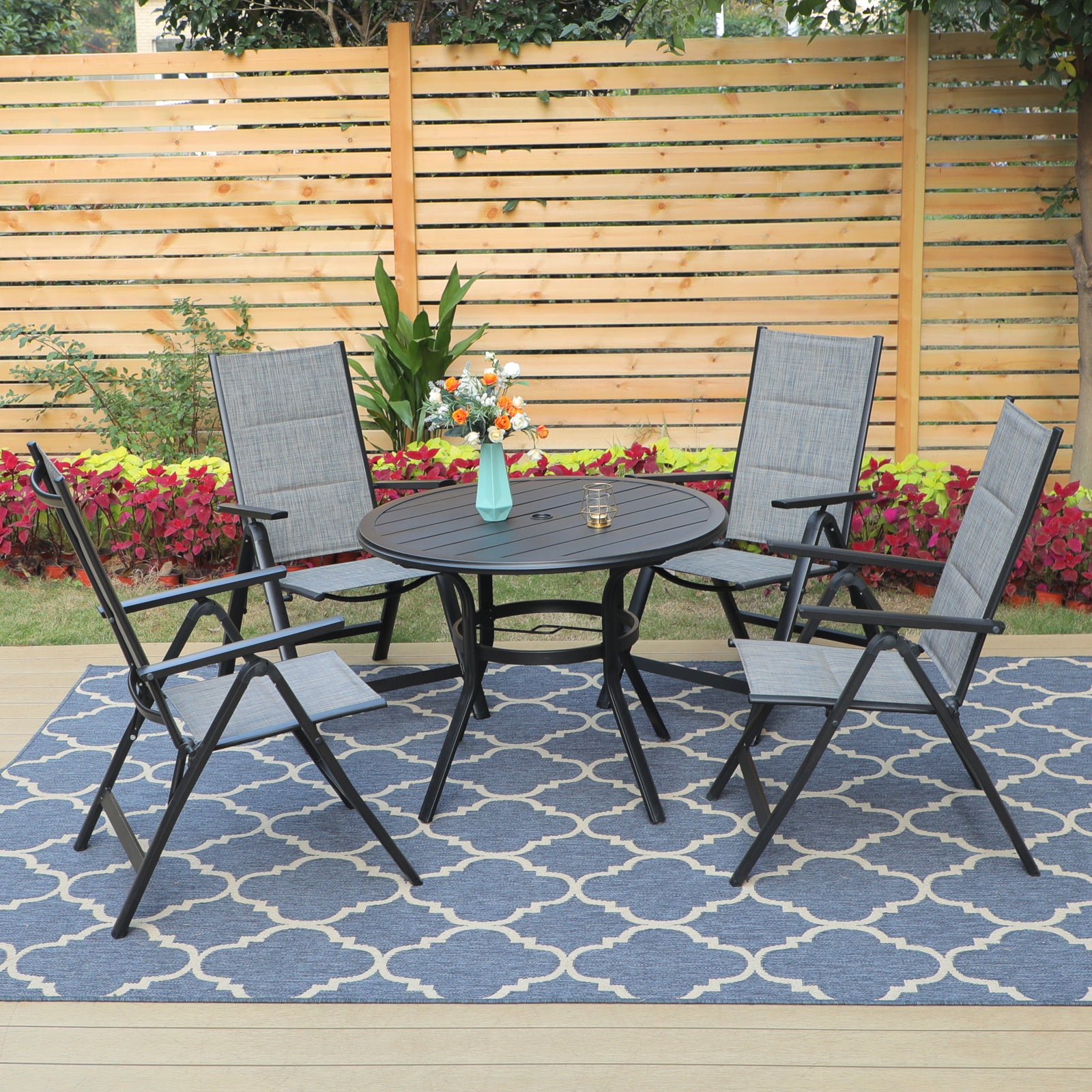 Outdoor dining set with adjustable table deals