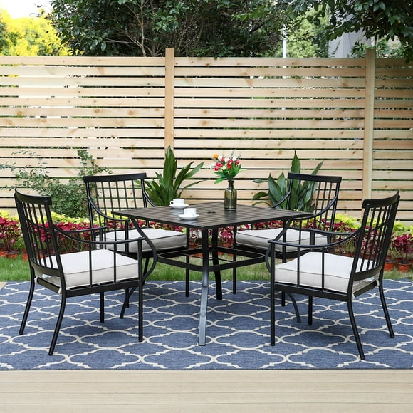MF Studio 5-Piece Outdoor Dining Set with Cushioned Armchairs & Square Table for 4-Person, Black & Beige