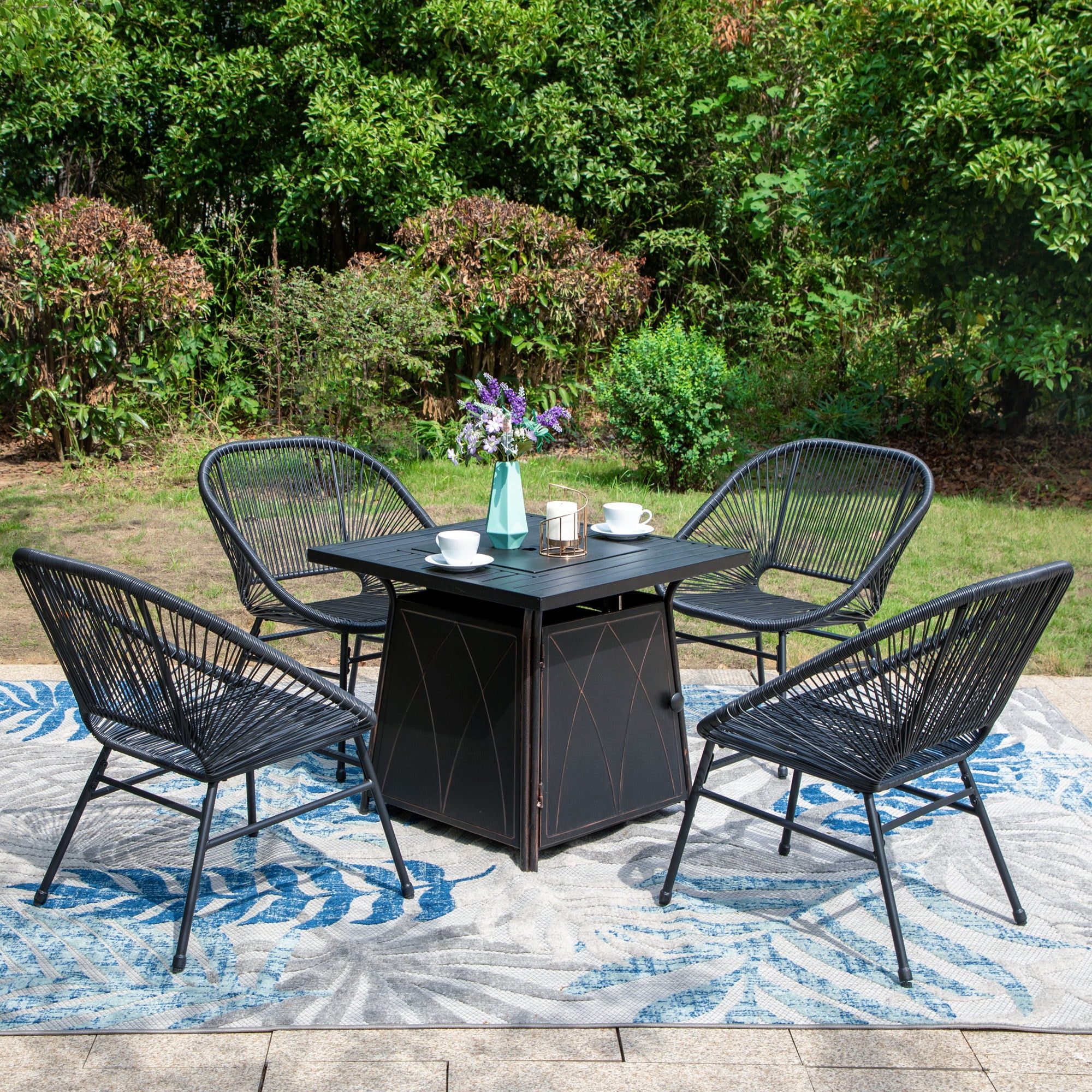 MF Studio 5Piece Outdoor Gas Fire Pit Set 50,000 BTU with Rattan Rope