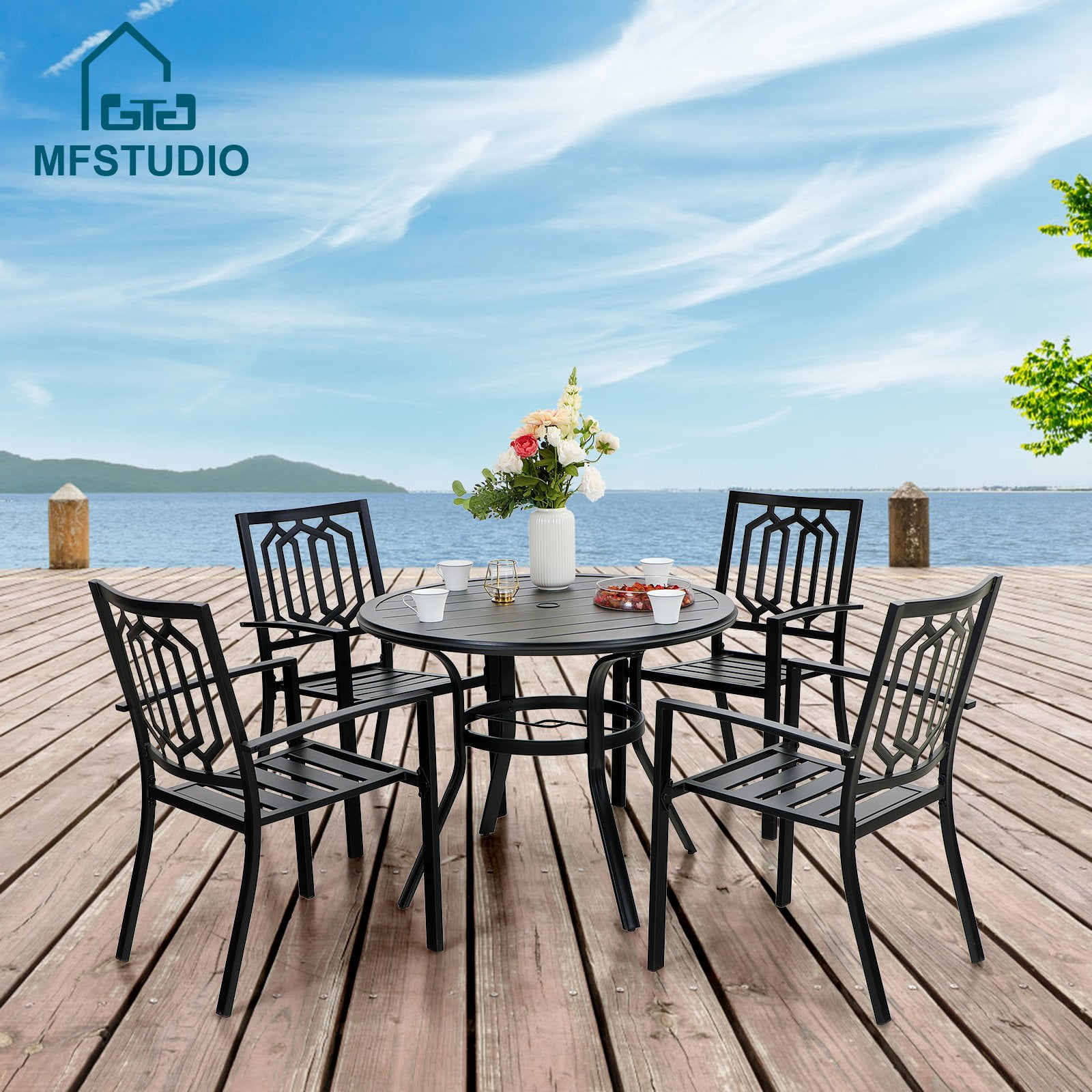 MF Studio 5 Piece Outdoor Patio Dining Set Metal Club Bistro Bar