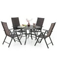 thumbnail image 1 of MF Studio 5-Piece Outdoor Patio Dining Set with 1 PC Extra Large Round Table& 4 PCS Rattan Folding Armchairs, Brown&Black, 1 of 12