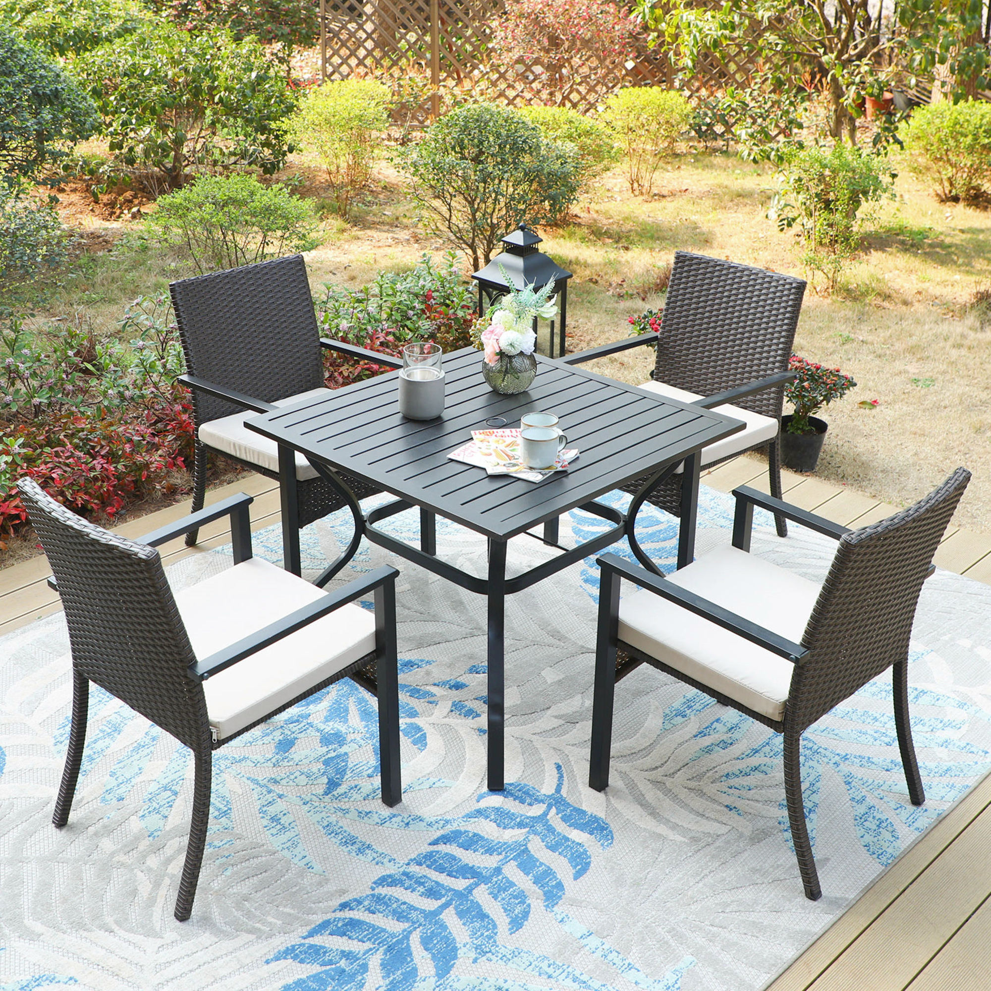 MF Studio 5-Piece Outdoor Patio Dining Set with 4 PCS Wicker Cushion ...