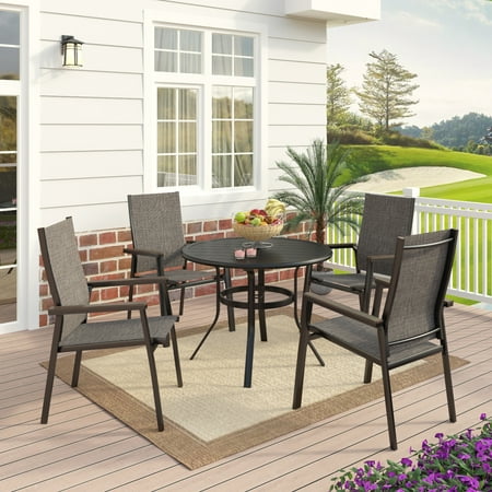 MF Studio 5-Piece Outdoor Patio Dining Set with 4 Pieces Aluminum Stackable Armchairs and 1 Piece Metal Round Table,Black&Gray