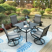 MF Studio 5-Piece Outdoor Patio Dining Set with High-Back Padded Swivel Chairs & Square Table for 4-Person, Umbrella Support, Black & Brown-Gray