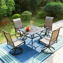 MF Studio 5 Piece Outdoor Patio Dining Set with High-Back Swivel Chairs & Metal Steel Square Table, Black & Gray-Brown