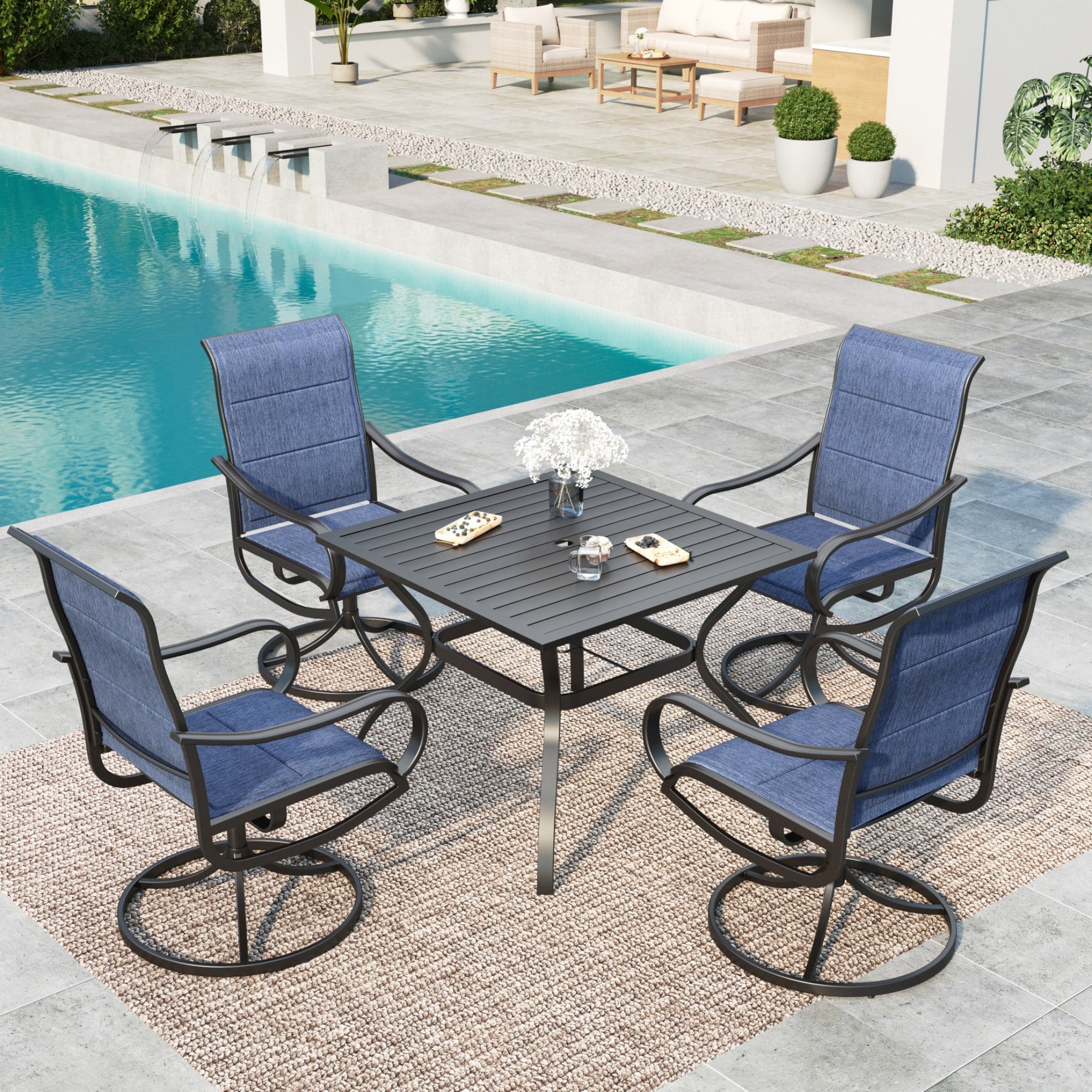 MF Studio 5-Piece Outdoor Patio Set, Swivel Sling Chairs Table
