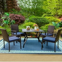 MF Studio 5-Piece Outdoor Patio Dining Set with Metal Square Dining Table  and 4 Rattan Chairs for Outdoor, Yard, Porch
