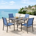 thumbnail image 1 of SUMMIT LIVING 5-Piece Outdoor Patio Dining Set with Metal Steel Square Table & Textilene Chairs for 4-Person, Black & Blue, 1 of 12