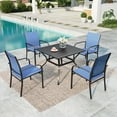 thumbnail image 1 of MF Studio 5-Piece Outdoor Patio Dining Set with Metal Steel Square Table & Textilene Chairs for 4-Person, Black & Blue, 1 of 12
