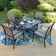 MF Studio 5-Piece Outdoor Patio Dining Set with Metal Steel Square Table & Textilene Chairs for 4-Person, Black & Brown