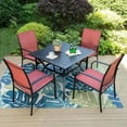 thumbnail image 1 of MF Studio 5-Piece Outdoor Patio Dining Set with Metal Steel Square Table & Textilene Chairs for 4-Person, Black & Red, 1 of 11