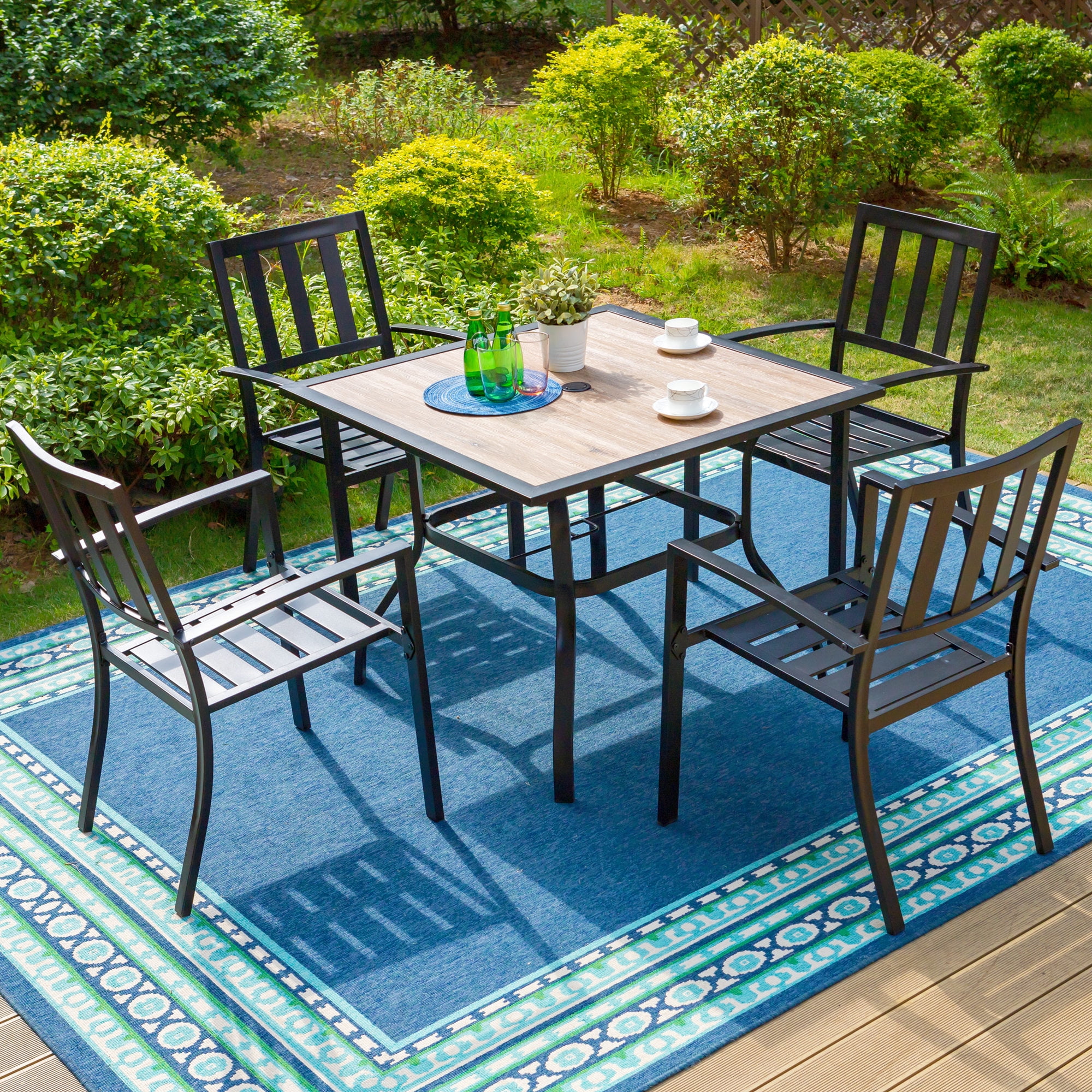 MF Studio 4-Person Patio Dining Set - 5-Piece with Stacking Chairs & Faux Wood Table, Black