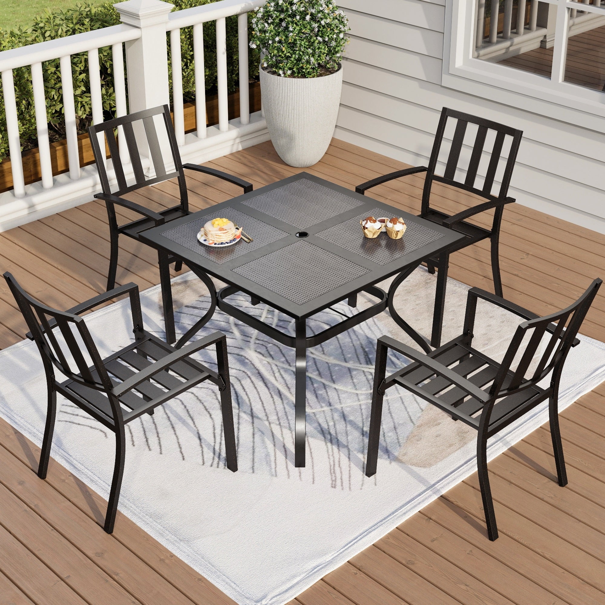 MF Studio 5-Piece Outdoor Patio Dining Set with Stacking Chairs