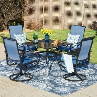 MF Studio 5-Piece Outdoor Patio Dining Set with Swivel Chairs and Square Table, Black and Blue