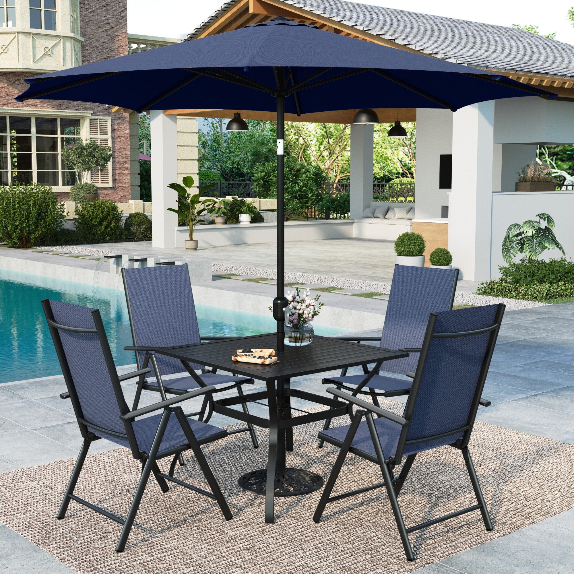 Outdoor Table Chairs Umbrella Set