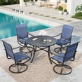 thumbnail image 1 of MF Studio 5-Piece Patio Dining Set with High-Back Swivel Chairs & Round Table for 6-Person, Padded Textilene Seat, Black & Blue, 1 of 13