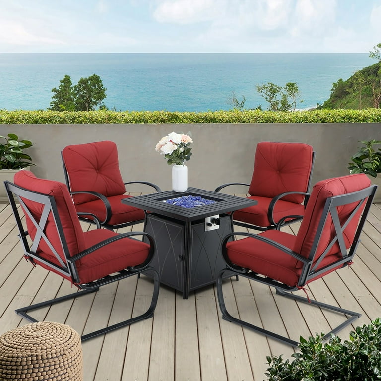 5 pcs Set Gas Fire Table 50,000 BTU Fire Pit Table w/Lid and Chair 5 pcs Set Gas Fire Table 50,000 BTU Fire Pit Table w/Lid and Chair