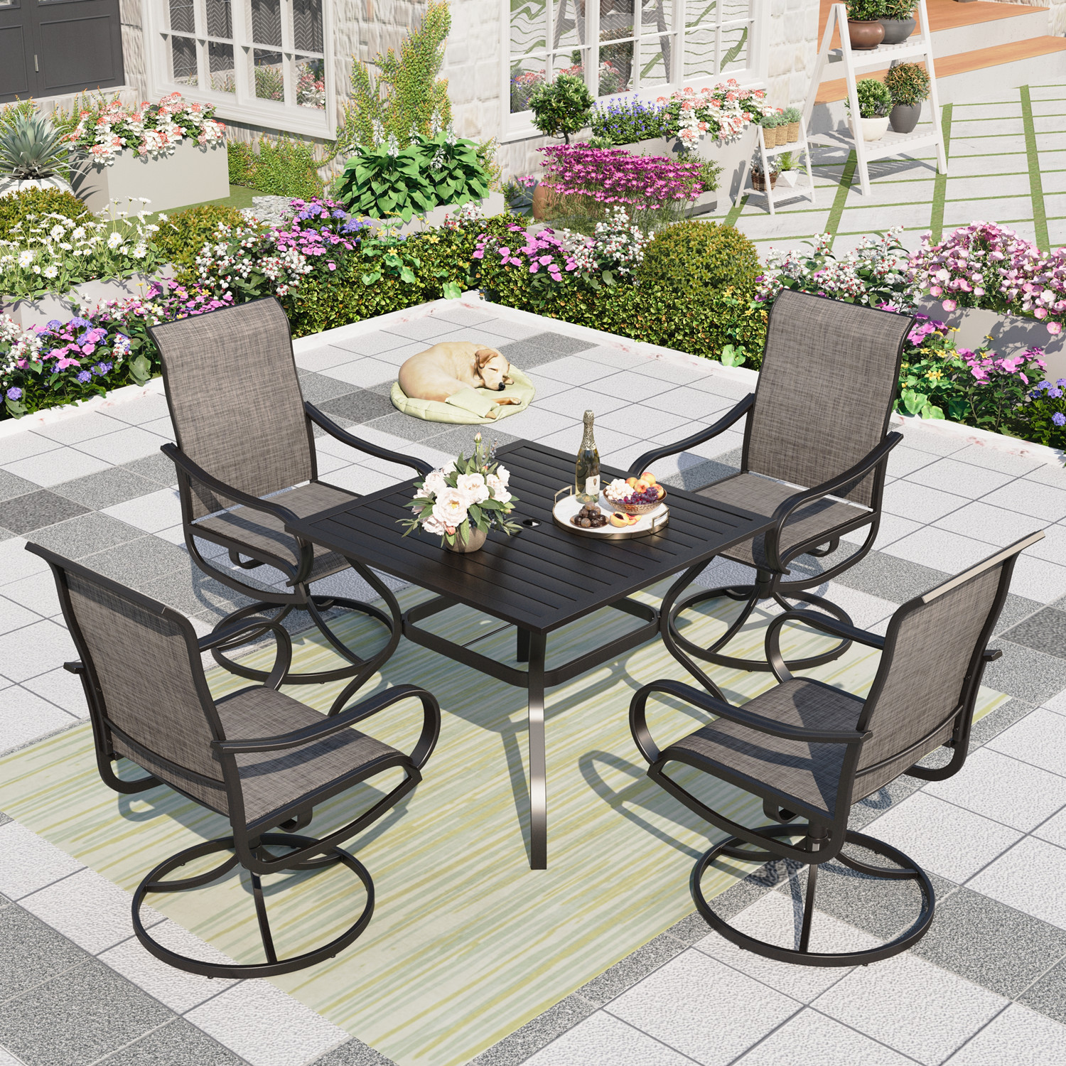Mf Studio 7 Piece Outdoor Dining Set With High Back Swivel Padded