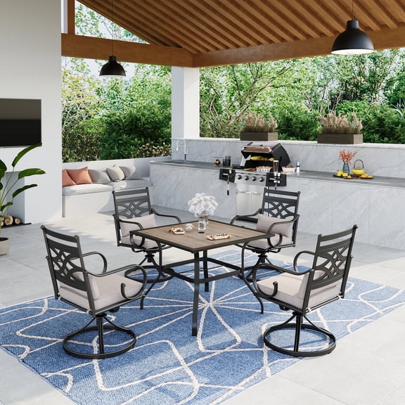 SUMMIT LIVING 5 Pieces Outdoor Patio Dining Set with 4 Pieces Swivel Chairs with Cushion & 1 Piece Table for Yard