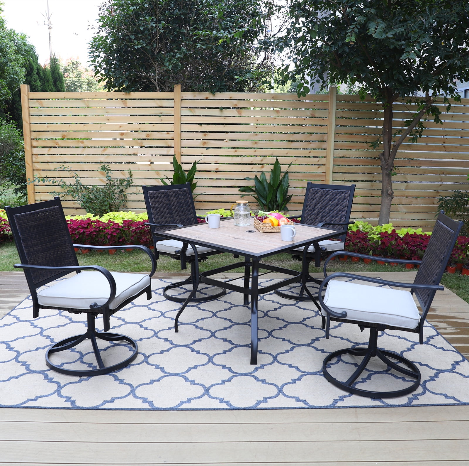 MF Studio 5 Pieces Outdoor Patio Dinning Set with Woodlook Patio Table