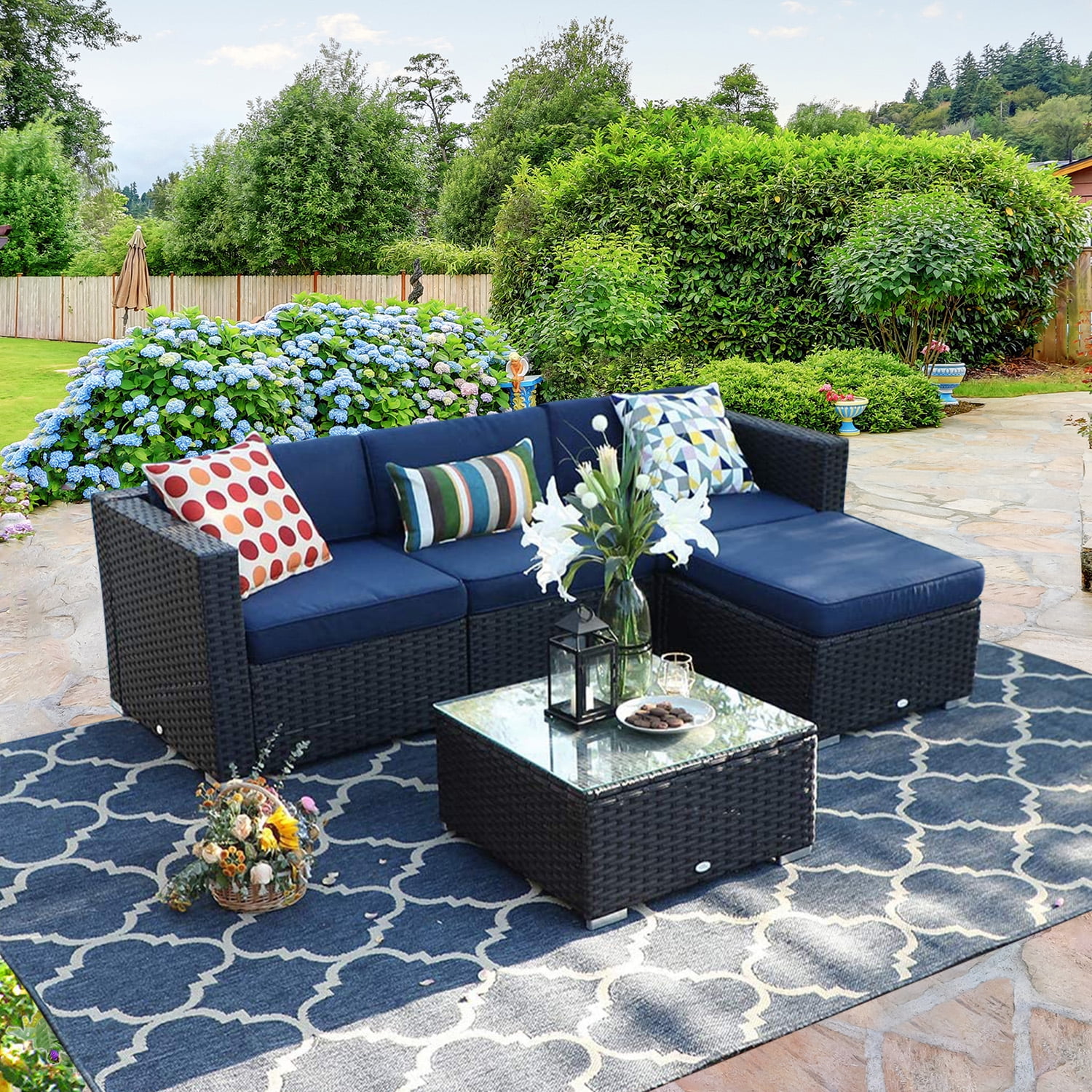 MF Studio 5 Pieces Outdoor Patio Sectional Sofa Sets AllWeather PE