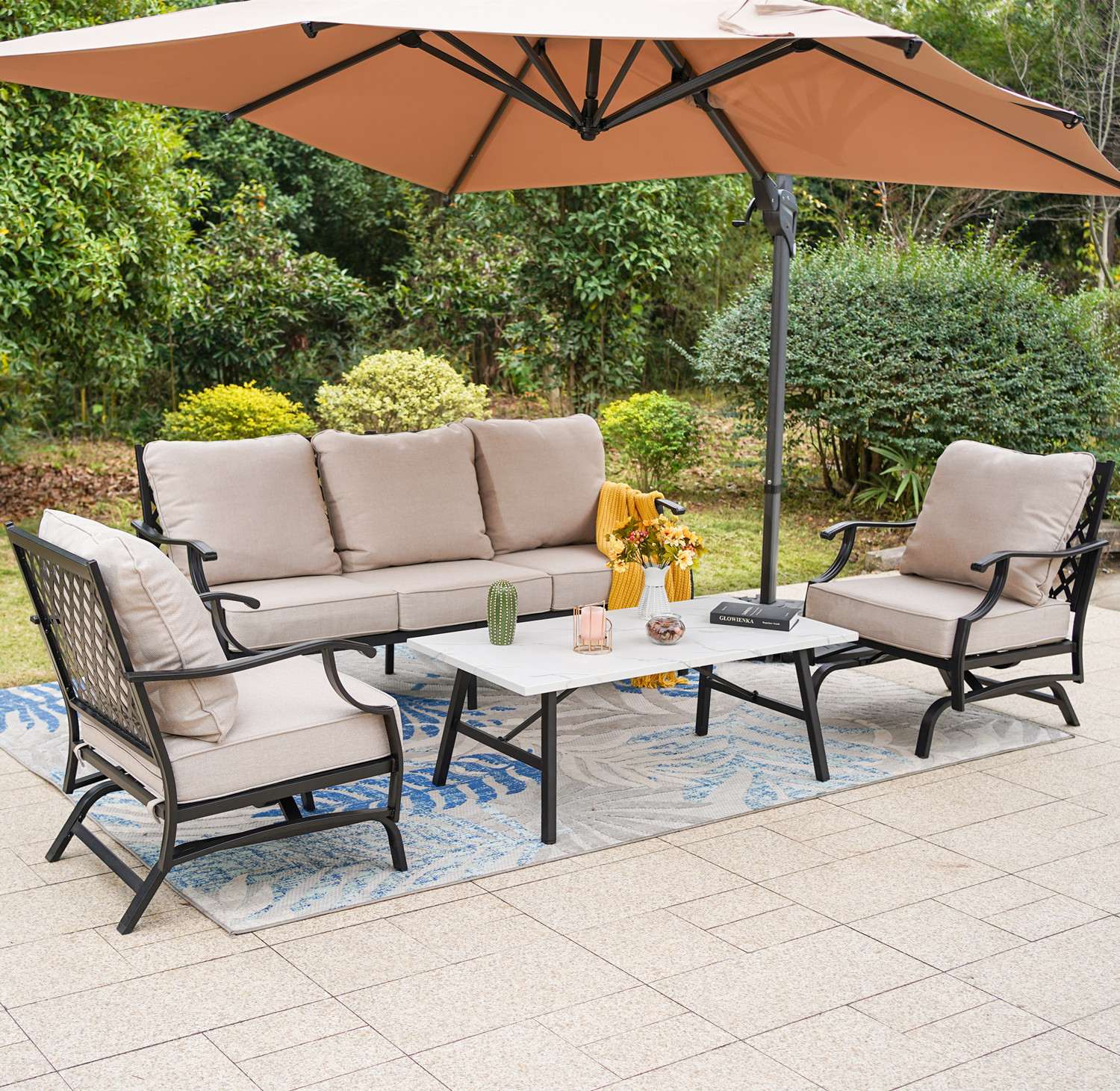 Mainstays Stanton 4Piece Patio Furniture Conversation Set, Beige, Metal