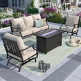 thumbnail image 1 of MF Studio 5-Seater Outdoor Patio Furniture Set with Fire Pit Table Metal Patio Conversation Set with Rocking Chair Sofa Beige, 1 of 13