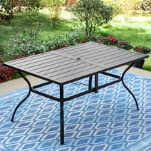 MF Studio 6-Person Outdoor Rectangular Metal Dining Table with Umbrella Hole, All-Weather Resistance, Black