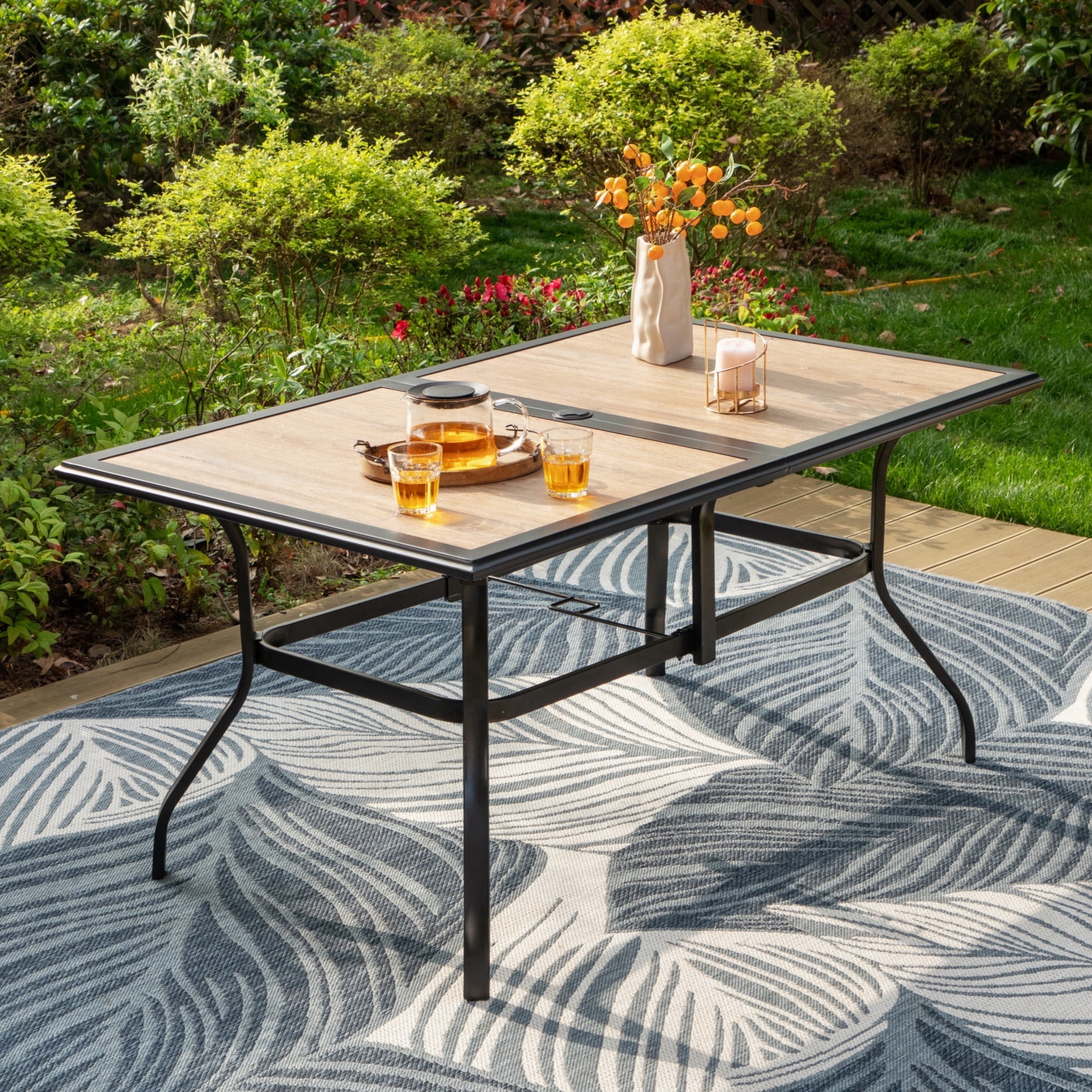 hampton outdoor patio table with umbrella hole PHI VILLA 7 Pcs Dining Set for 6, Mesh Chairs & Metal it adapts effortlessly Woodard Hampton 48-Inch Round Cast