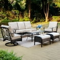 thumbnail image 1 of MF Studio 6-Piece Outdoor Patio Furniture Set with 3-Seat Sofa, Swivel Chairs & Ottomans, 7-Person Outdoor Conversation Set with Cushions, Black & Beige, 1 of 19