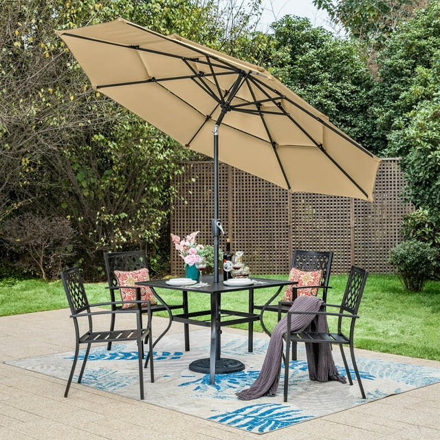 MF Studio 6-Piece Outdoor Dining Set with 10 ft 3-Tier Umbrella, 4 ...