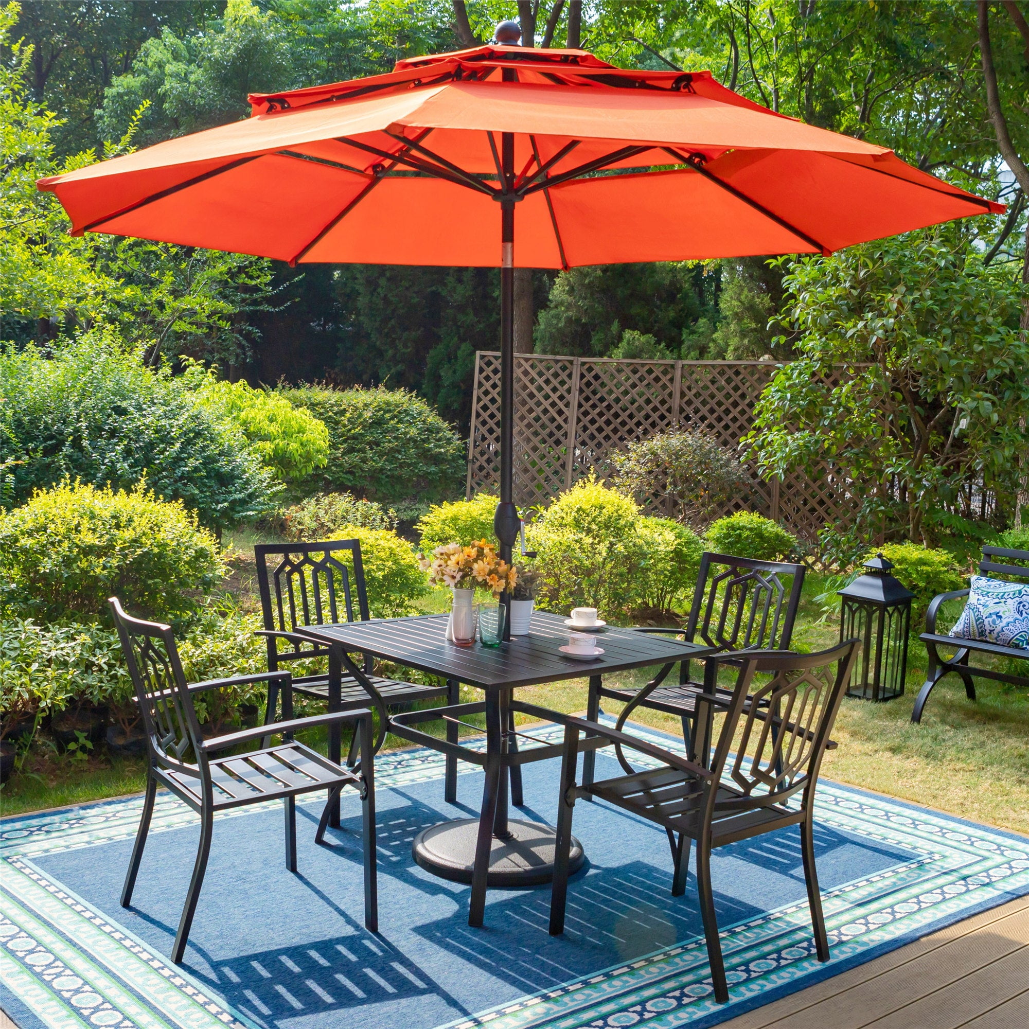 ＥＮアンブレラテーブル MF Studio 6-Piece Dining Patio Set - 10 FT Orange Red Umbrella