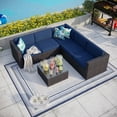 thumbnail image 1 of MF Studio 6 Piece Patio Sofa Set Outdoor Furniture Sectional All-Weather Wicker Rattan Sofa Navy Blue, 1 of 7