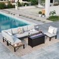 thumbnail image 1 of MF Studio 6-Piece Outdoor Patio Furniture Set with 45" Fire Pit Table, 6-Seat Outdoor Patio Sectional Conversation Set, Patio Fire Pit Set for 6 People, Black & Light Gray, 1 of 11